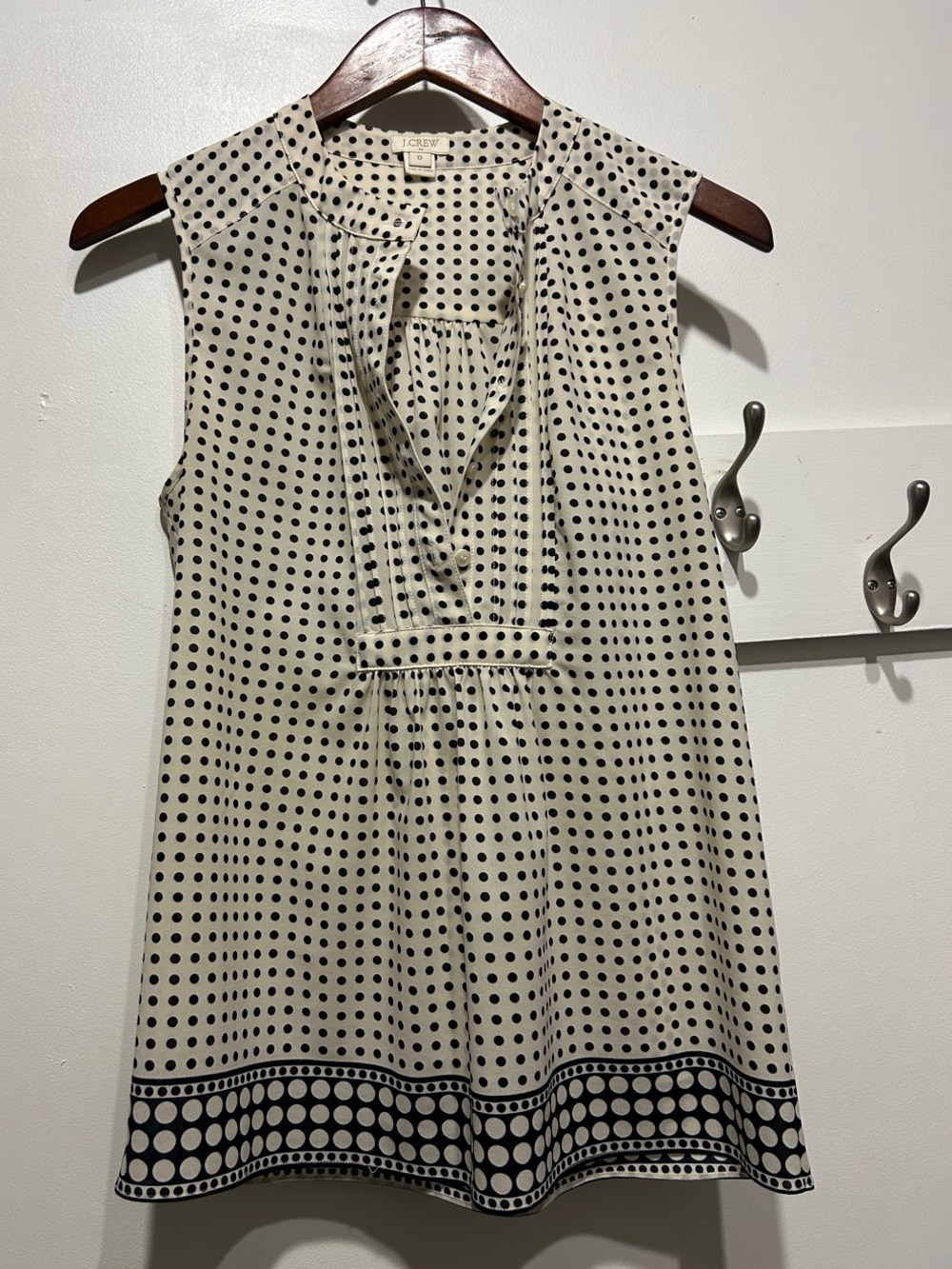 J. Crew Cream Sleeveless Polka Dot V-Neck Camisole with Black Trim